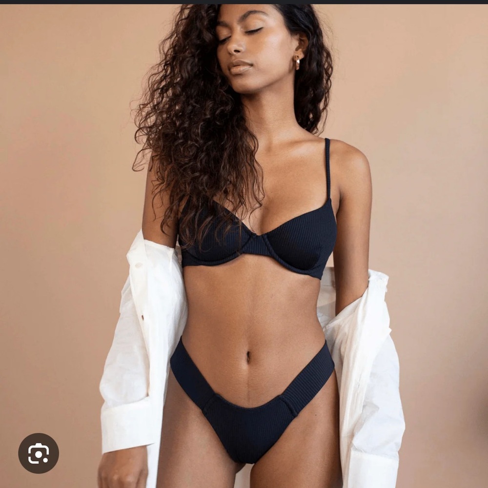 Montce Black Ribbed Uno Bikini Bottoms